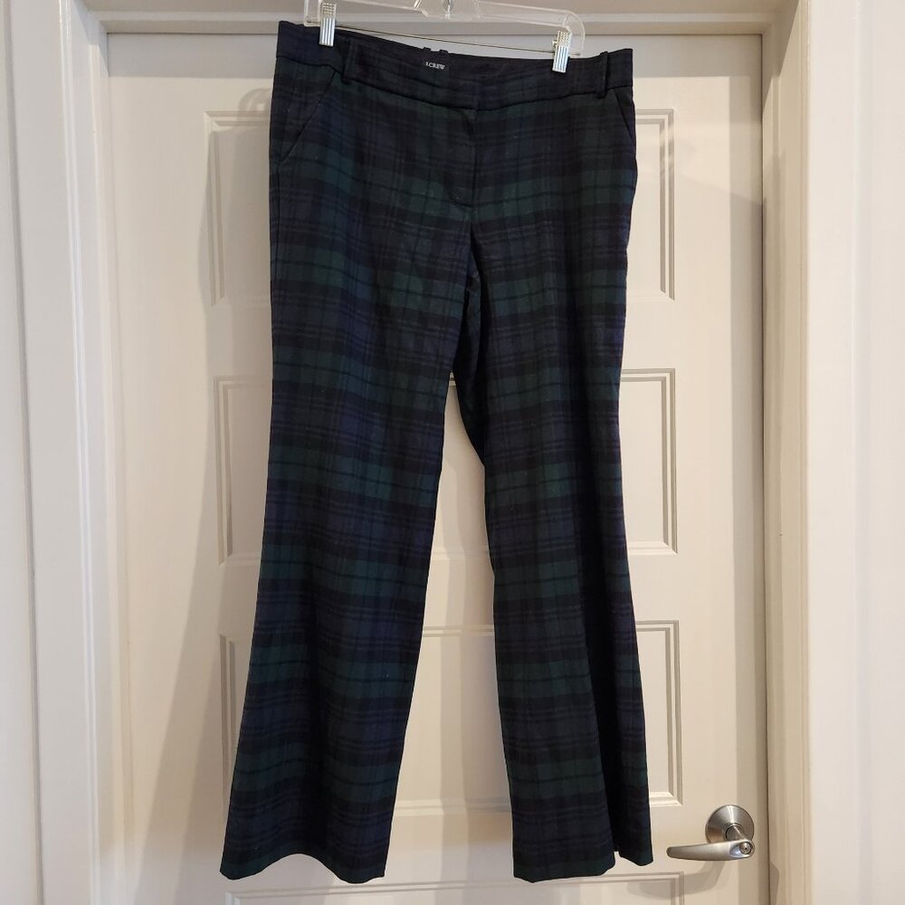 J. Crew Women's Plaid Trousers in Black and Green
